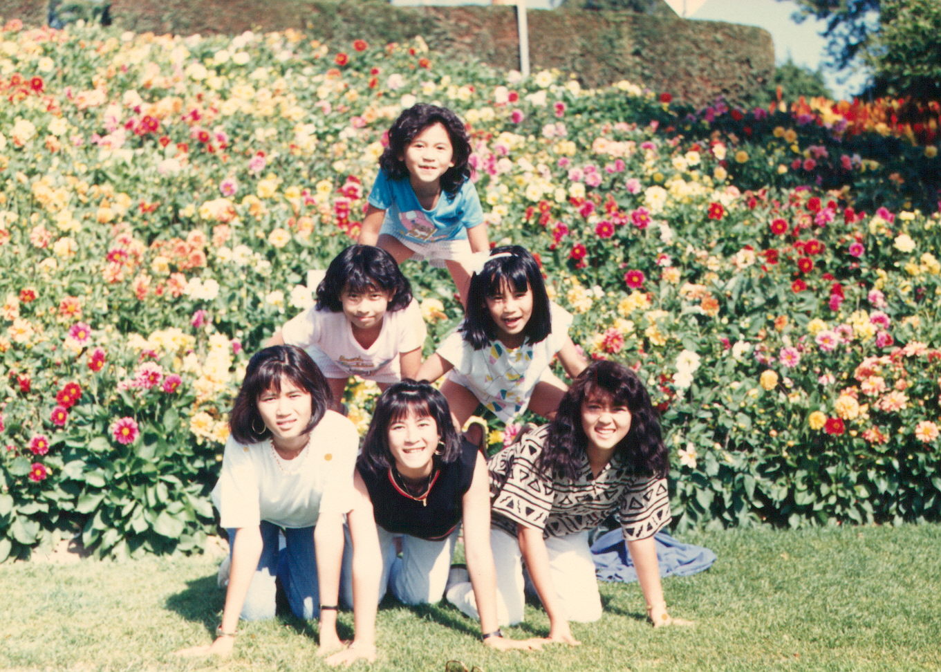 The Buth kids forming a pyramid, Vancouver Canada summer of 1987.